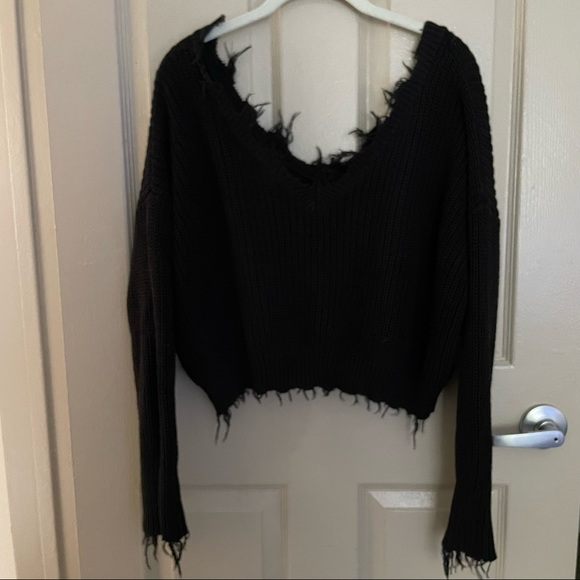 Forever 21 Tops - Black Distressed V neck sweater